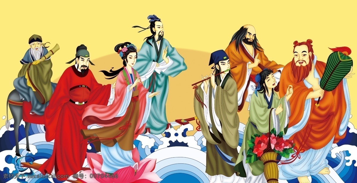 國 潮 插畫 八仙過海 卡通 文化 人物 神話 國潮