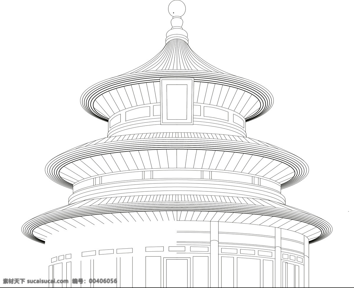 北京 地标 建筑 线 稿 天坛 祈年殿 城市 攒尖 圆顶 中国传统建筑 矢量