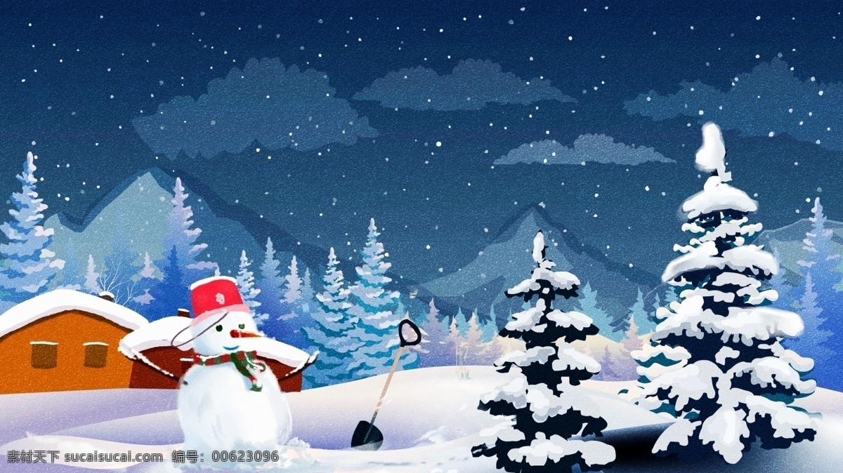 原創(chuàng) 唯美 清新 冬天 你好 雪人 立冬 小雪 插畫 冬天你好