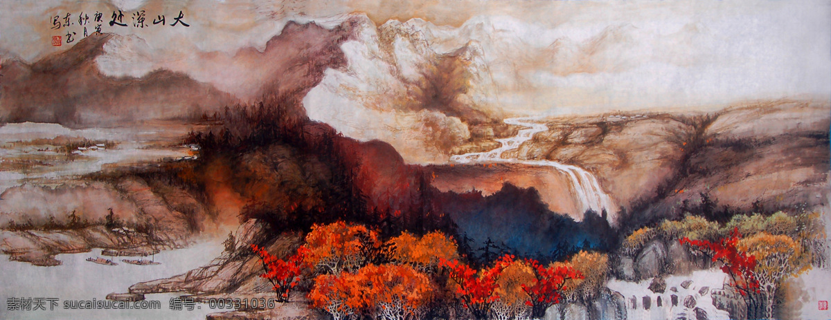 彩色 風景國畫 風景畫 國畫 紅色 繪畫書法 秋色 山水畫 風景 設(shè)計素材 模板下載 時泰 山風 景畫 水墨畫 文化藝術(shù) 裝飾素材 山水風景畫