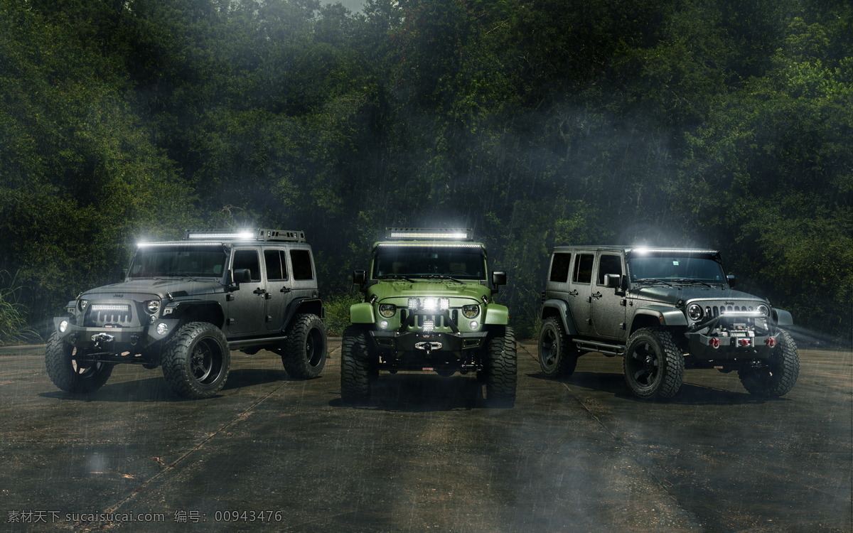 牧馬人 jeep 越野車 suv 吉普 森林 野外 雨林 下雨 暴雨 改裝 現(xiàn)代科技 交通工具