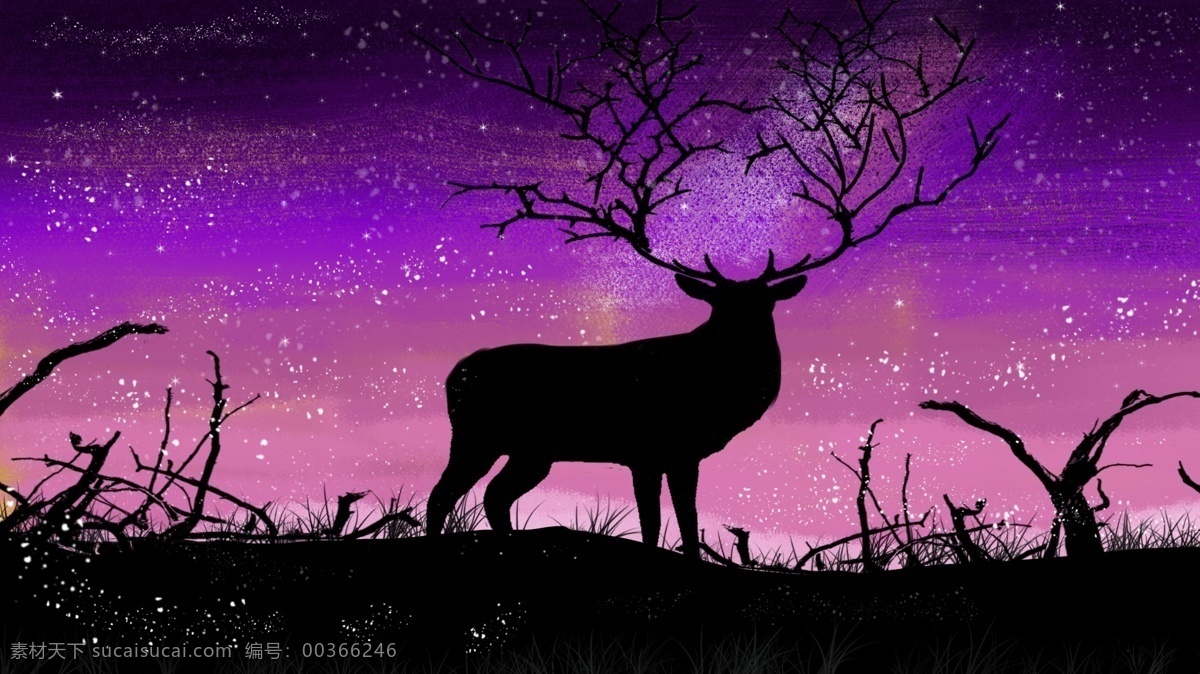 創(chuàng)意 涂鴉 風(fēng)格 林 深見 鹿 星空 下 剪影 插畫 繪畫 桌面 壁紙 配圖 林深見鹿 治愈