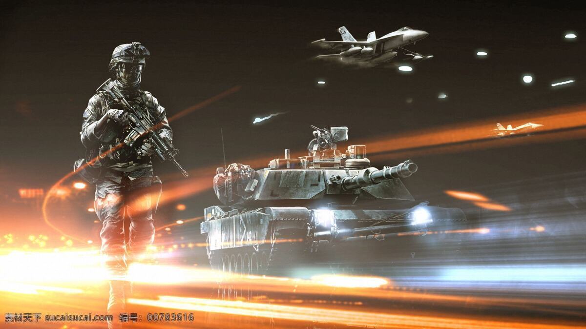 战地 现代战争3 游戏cg 战场 坦克 士兵 飞机 枪 灯光 轰炸 夜袭 高清游戏素材 动漫动画