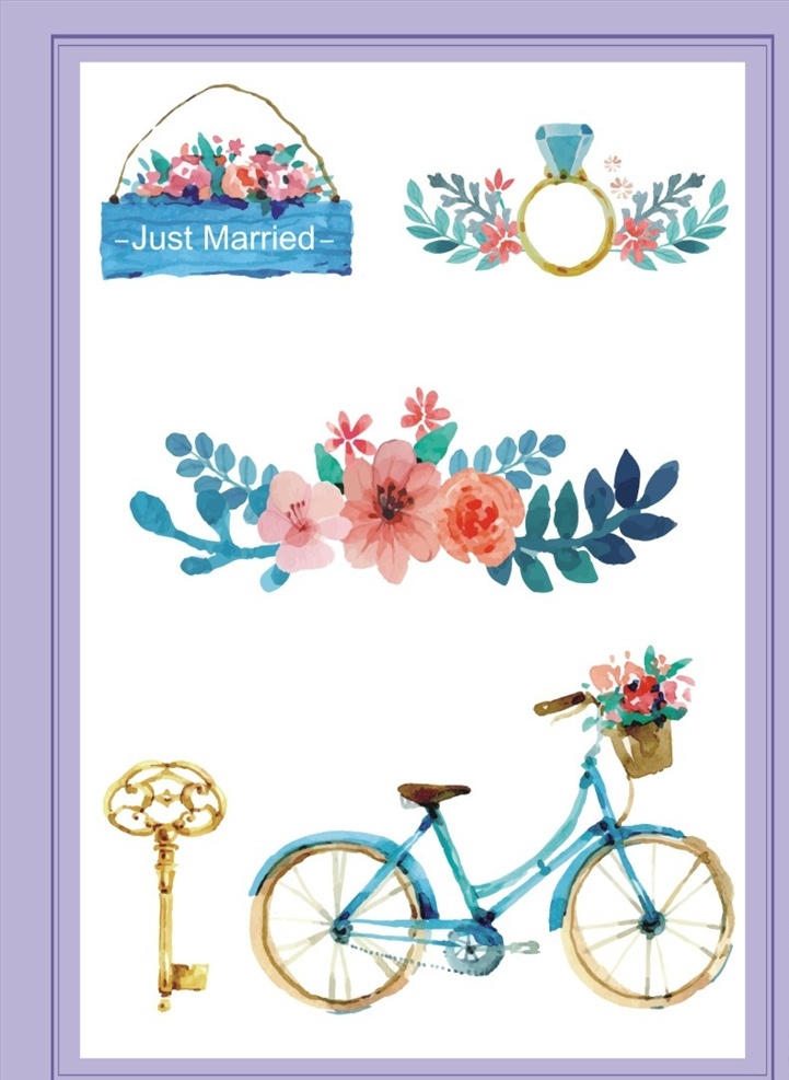 彩繪畫 水彩畫 花朵 自行車 單車 彩繪花 彩繪自行車 彩繪花卉 底紋邊框 背景底紋