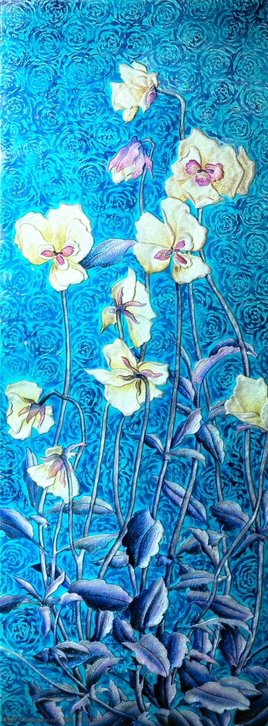典雅 花卉 花朵 移门 效果图 现代 蓝色 清新