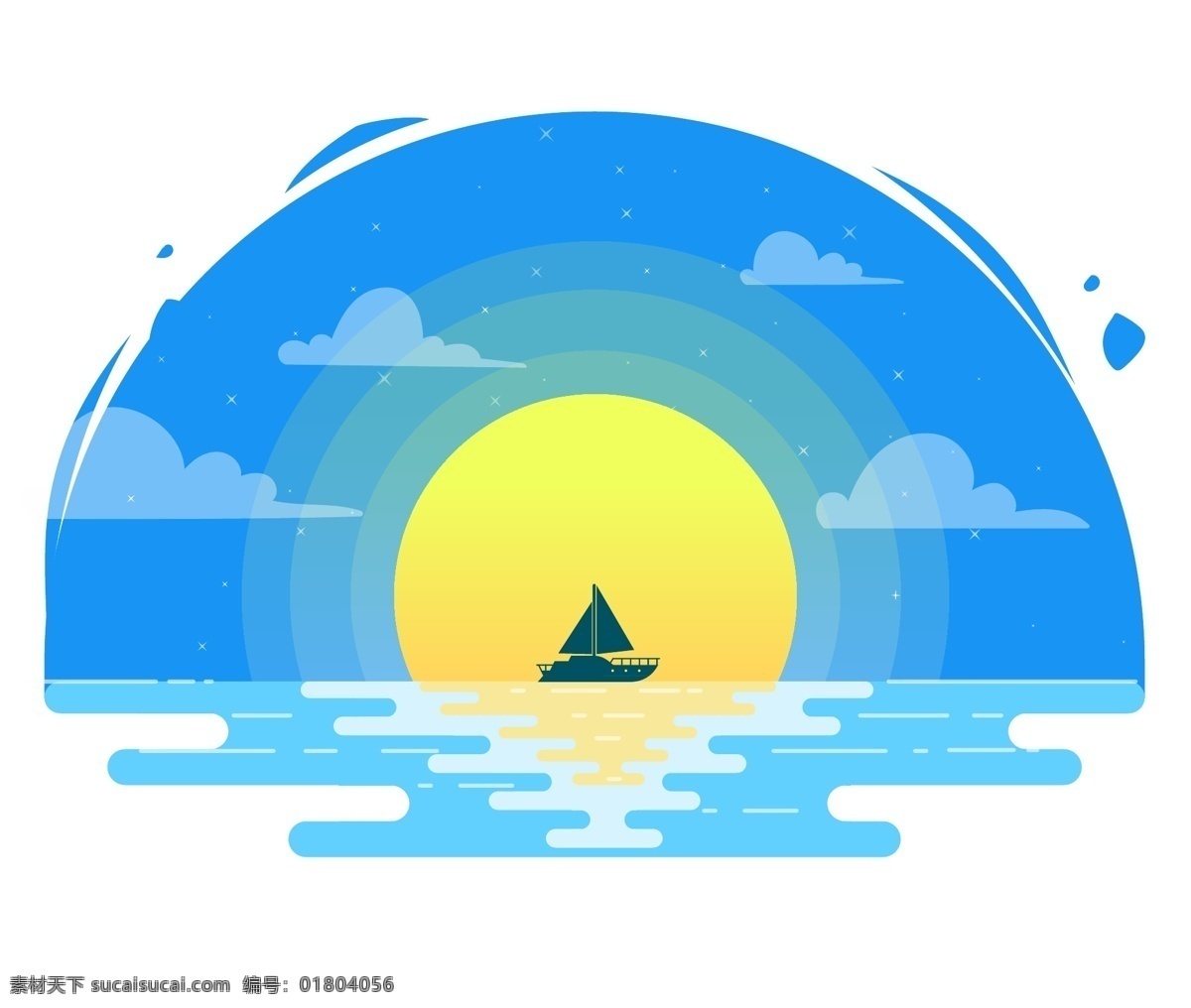 航海 太阳 海洋 蓝色天空 卡通航海 矢量航海 卡通太阳 海航背景 大海背景 航海插画 航海插图 背景素材 卡通设计
