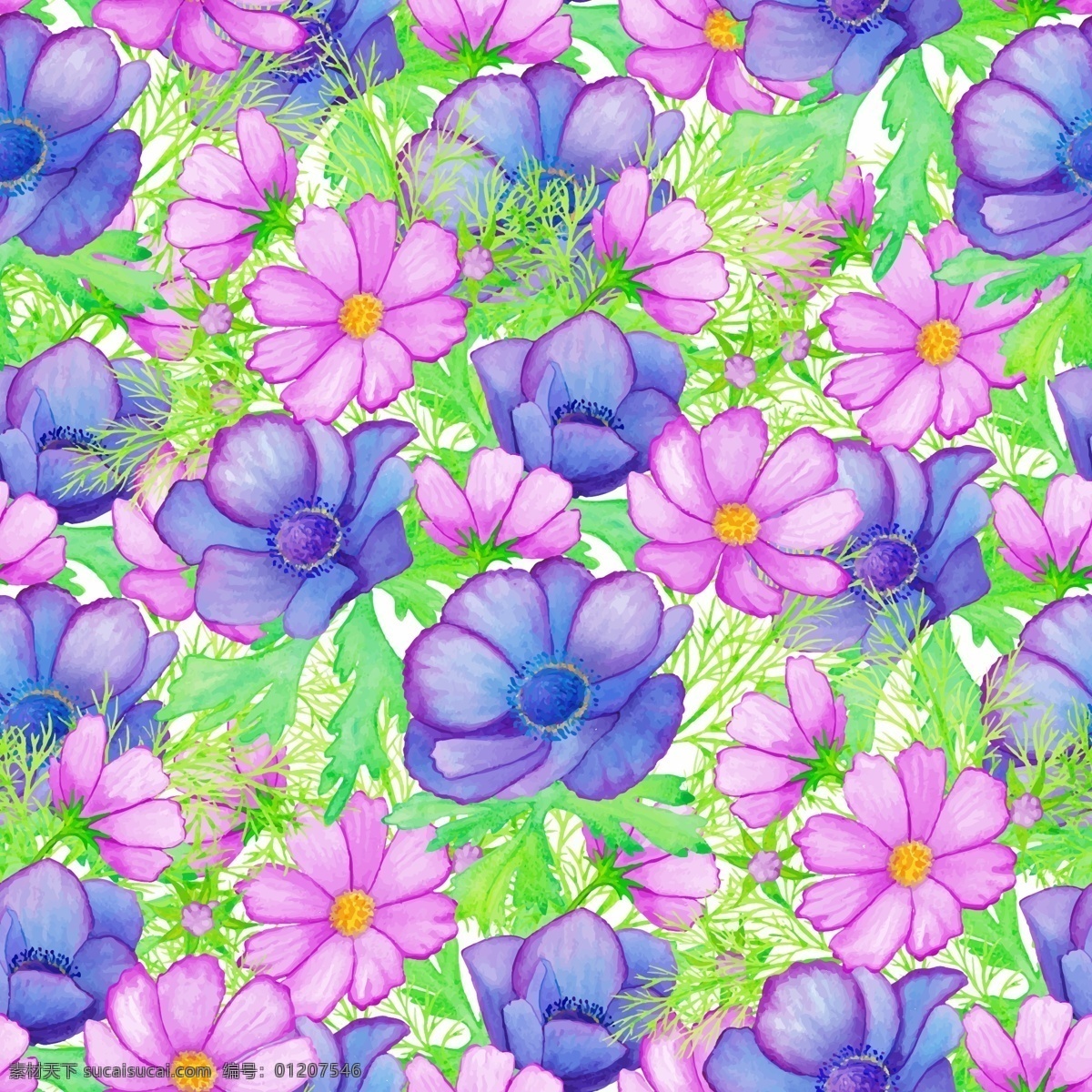 花海 水彩 花朵 树莓 拼接 背景 图案 矢量 水果 矢量素材 装饰图案 设计元素