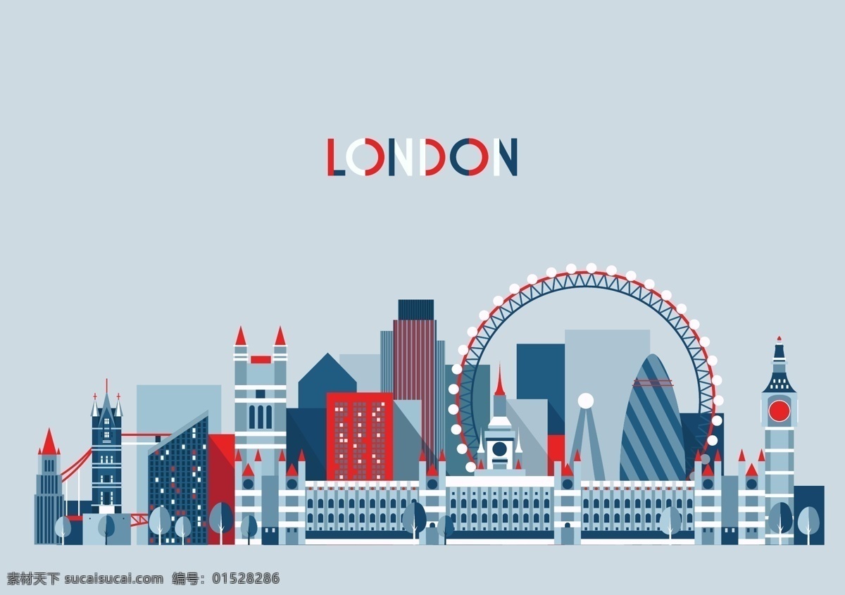 伦敦 城市 建筑 矢量 背景 模板 摩天轮 插画 卡通 海报 童趣 手绘