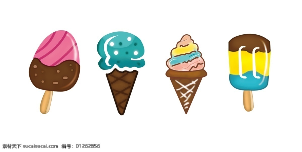 手绘 夏日 冰淇淋 雪糕 夏天 甜甜圈