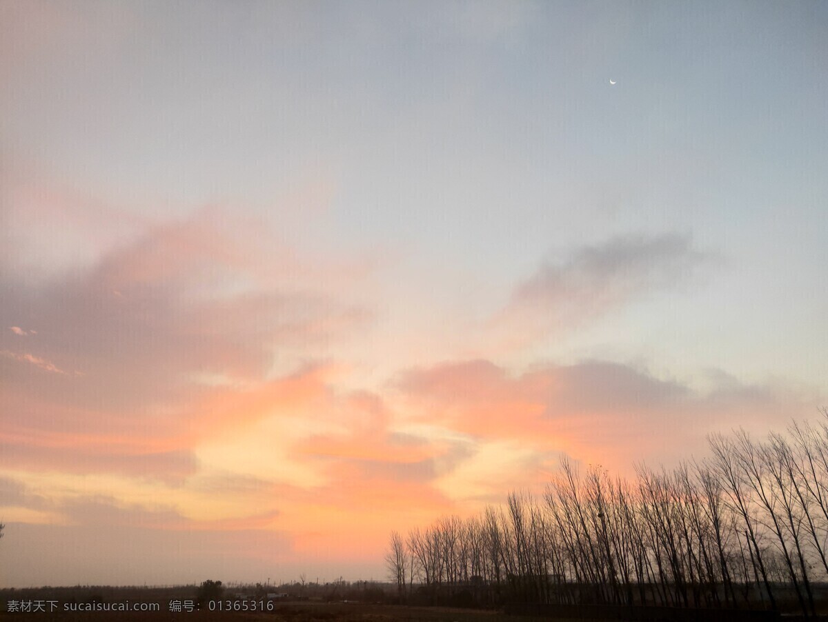 冬日 早晨 朝霞 明月 天气 晴朗 天空 云朵 摄影多彩世界 自然景观 自然风景