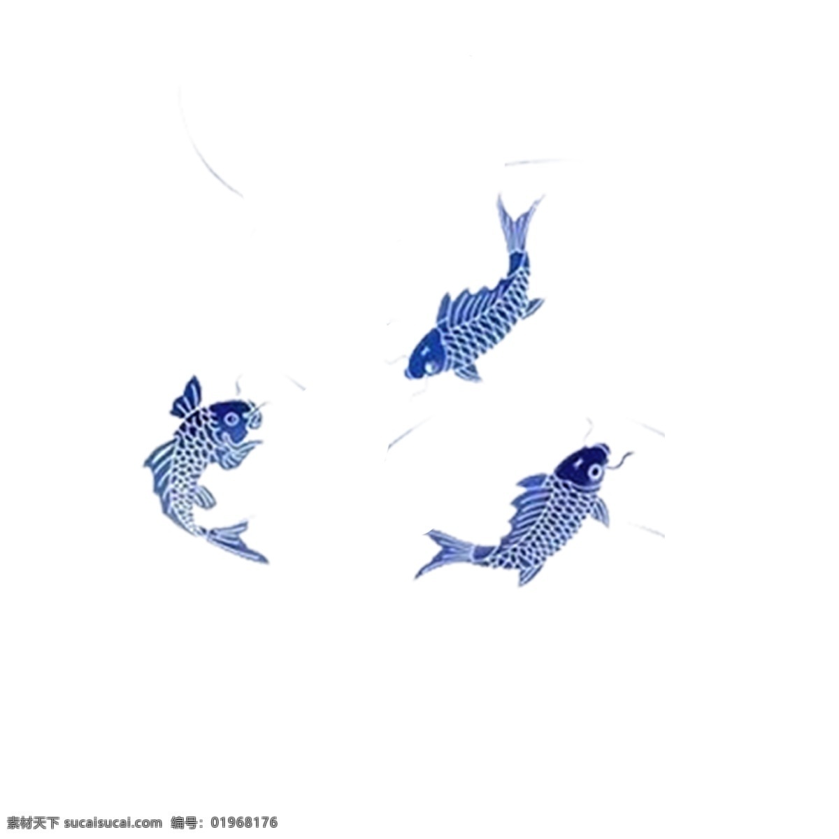 三 只 嬉戲 小魚 元素 藍(lán)色 裝飾
