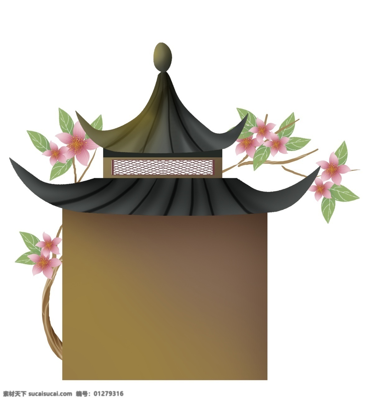 古建筑 花卉 文字 框 古风 建筑 春天 中国风提示框 中国 文本 古风标题框 桃花