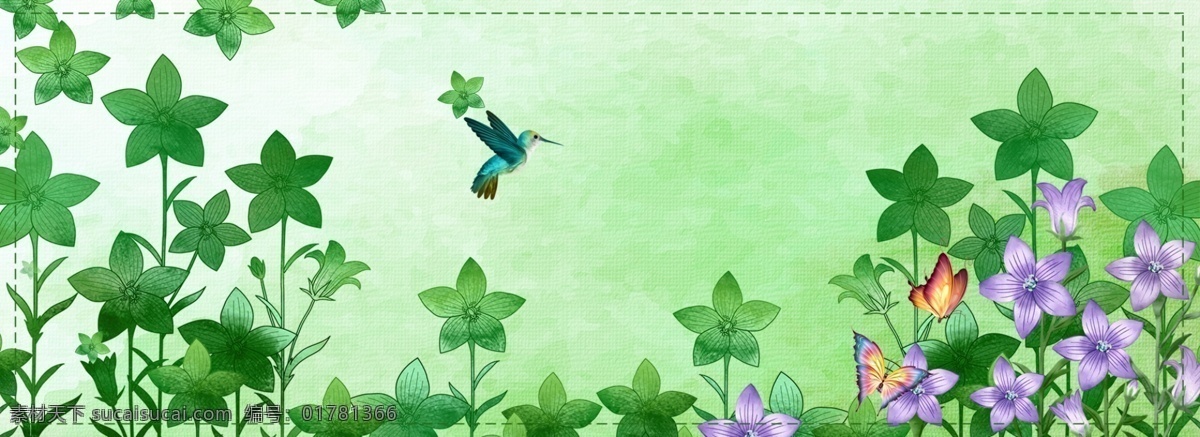 綠色 手繪 植物 花朵 banner 背景 水彩 底紋 清新 時尚 春夏