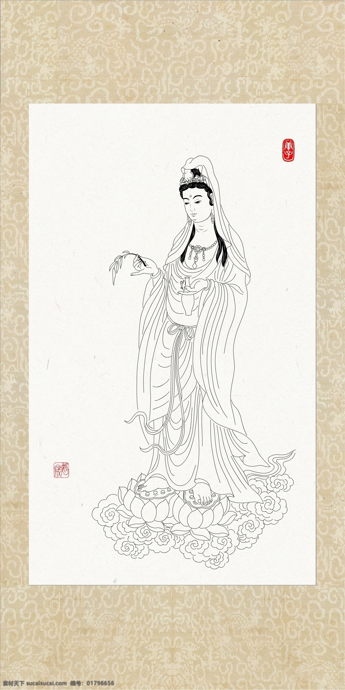 觀音畫像 觀音 觀世音 菩薩 觀音像 觀音圖片 佛像 觀世音畫像 程宗元 白描觀音 電腦手繪 高清圖片 宗教 電子版觀音 觀音三十三相 三十三觀音 線描觀音 文化藝術(shù) 宗教信仰