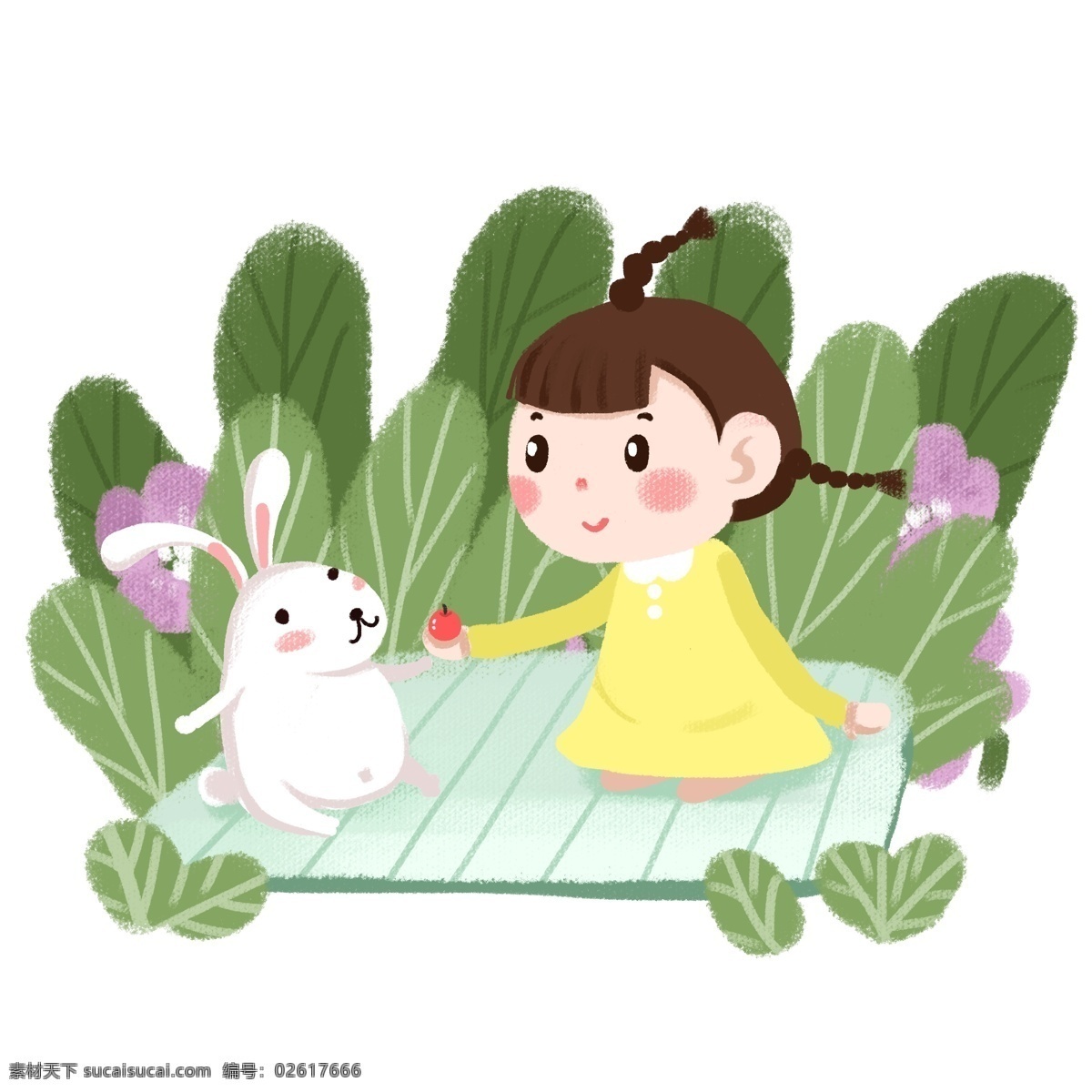 卡通 手绘 童话故事 手绘小女孩 手绘小兔子 手绘植物 儿童插画 梦幻 童话 梦境 小朋友 插图