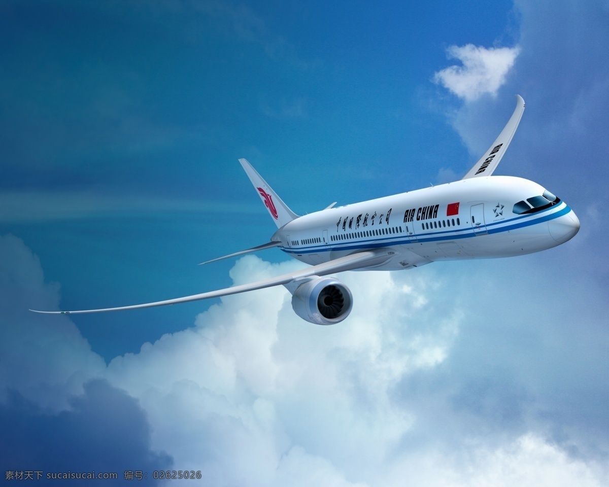 波音 原版 国航 飞机 高清 b787飞机 蓝天白云背景 广告设计模板 源文件