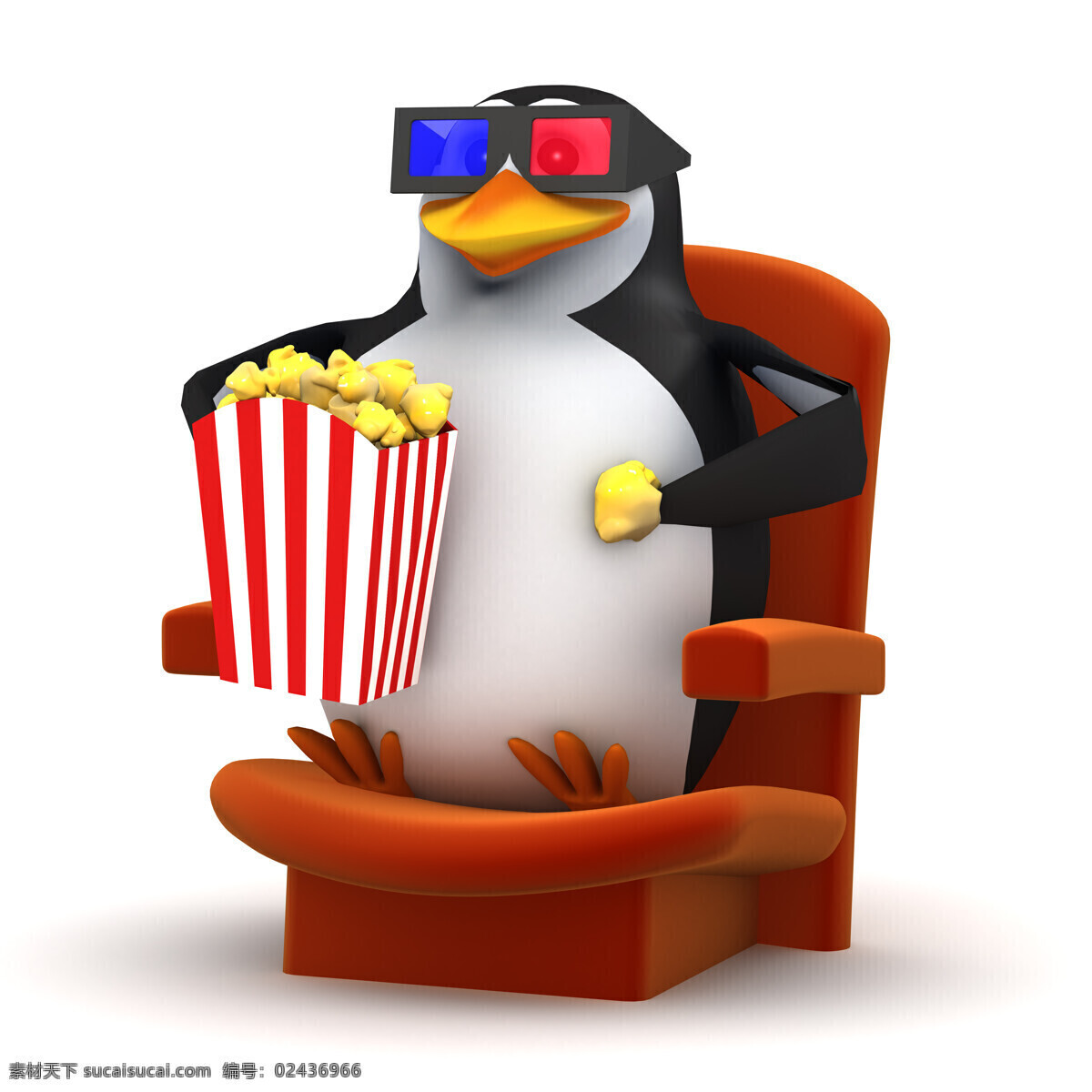 吃 爆米花 看电影 企鹅 看 3d 电影 卡通企鹅 影音娱乐 生活百科