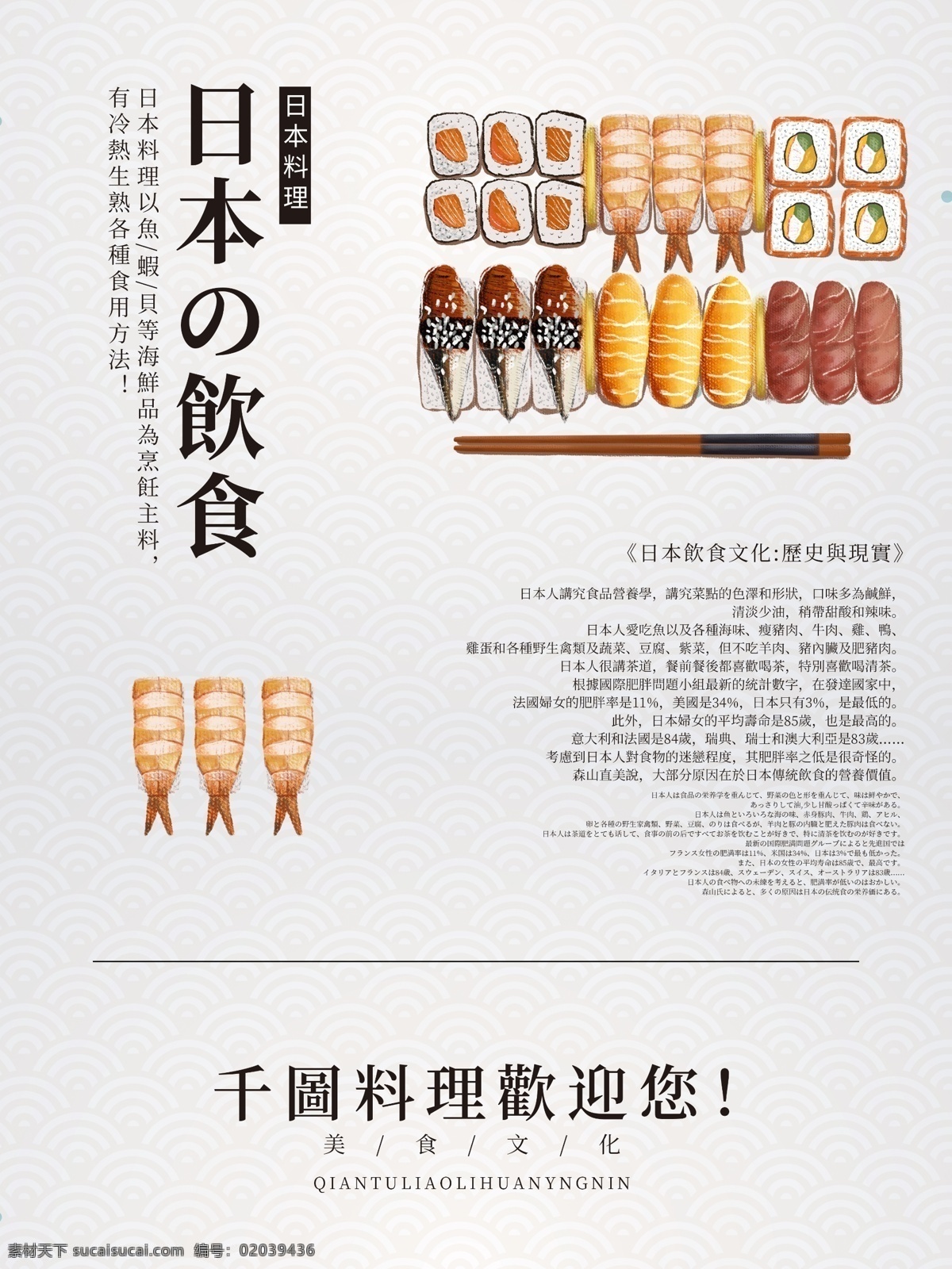 简约 日本 饮食文化 海报 旅游 文化 饮食 美食 寿司 简洁