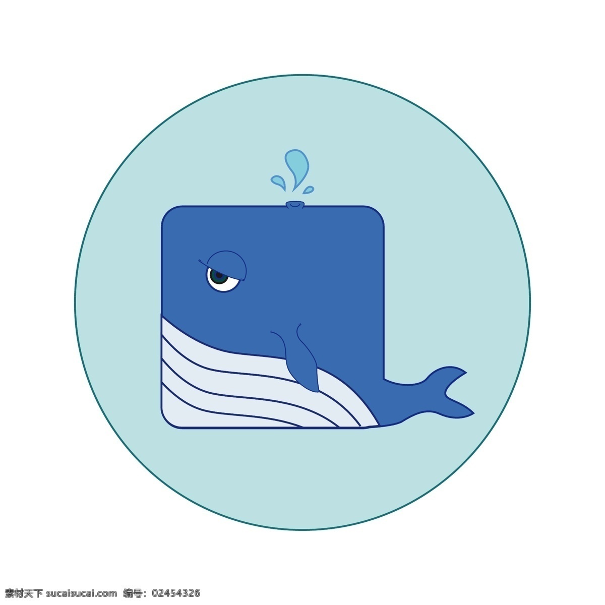 趣味 卡通 扁平化 方形 动物 鲸鱼 形象 插图 元素 插画 蓝色 可爱 几何 海洋 动物形象 忧伤 矢量 鱼