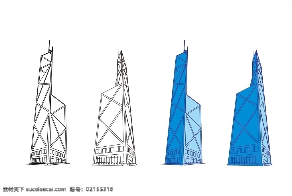 香港 中银大厦 地标 建筑 现代建筑 商务 金融 自由市场 建筑矢量图 商务金融 商务场景