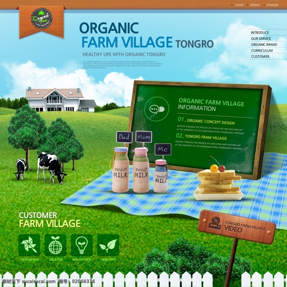 国外 农场 牛奶 清新 网站 web 界面设计 英文模板