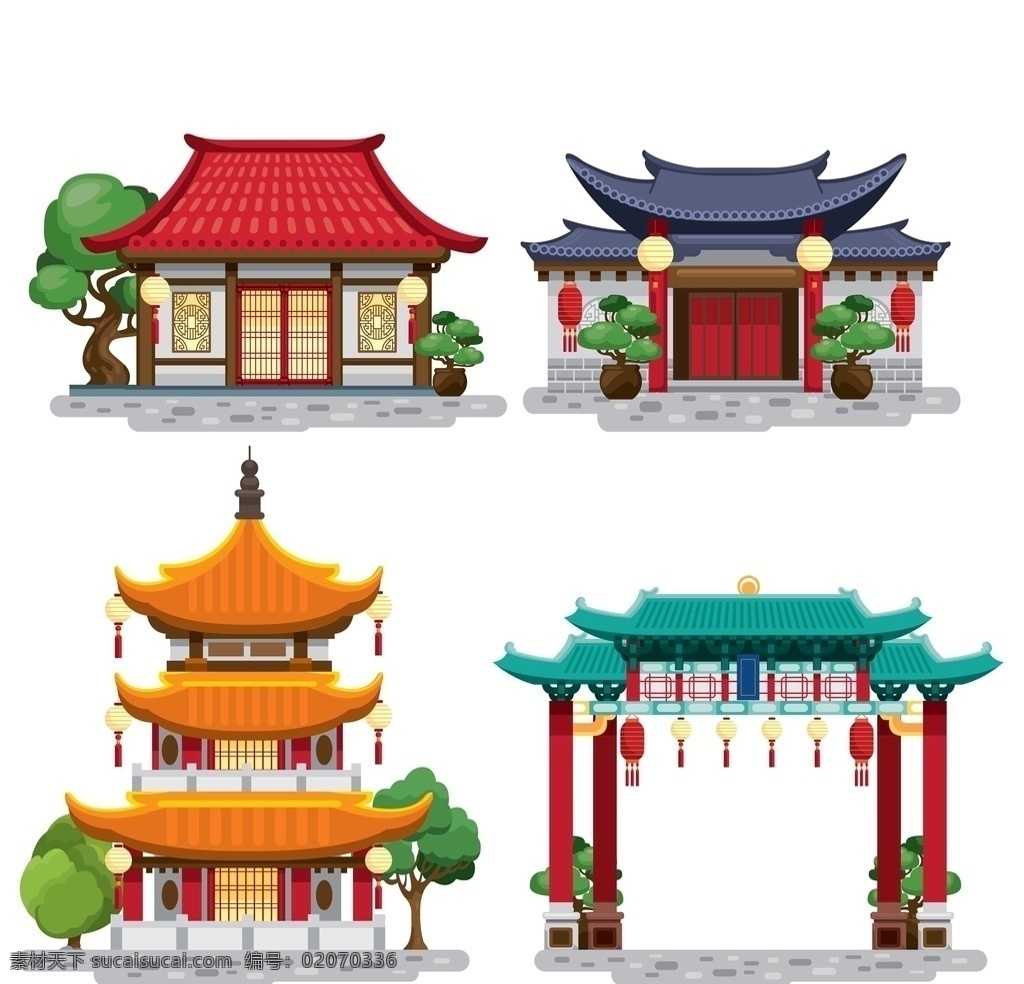 中国 传统 风格 建筑 插画 中式 中国风 古代建筑 传统建筑 中国特色 中国文化 特色建筑 中国特色建筑 插图 动漫动画