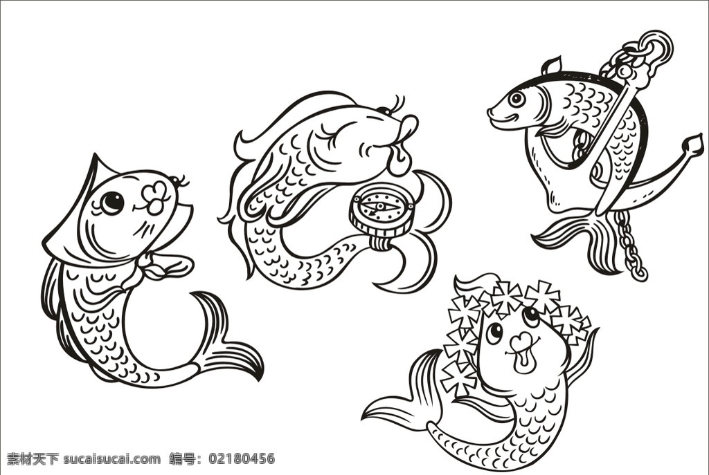 手绘线描鱼 手绘鱼 卡通鱼 线描鱼 动画线描鱼 线描的 动漫动画