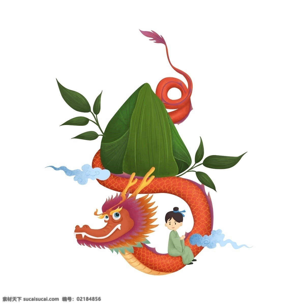 端午節(jié) 習(xí)俗 龍舟 粽子 端午 端午習(xí)俗 龍 祥龍 粽葉 祥云 古裝人物形象 可愛 手繪