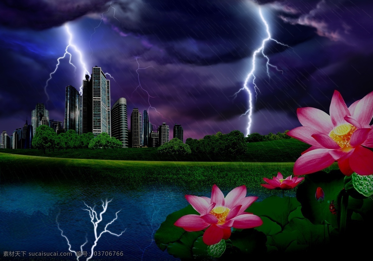環(huán)保 城市 閃電 雨夜 模版下載 夏天 荷花 水 雨 夜晚 別墅 房子 藍(lán)天 綠色 青草 綠葉 花 云朵 源文件 風(fēng)景 黑色