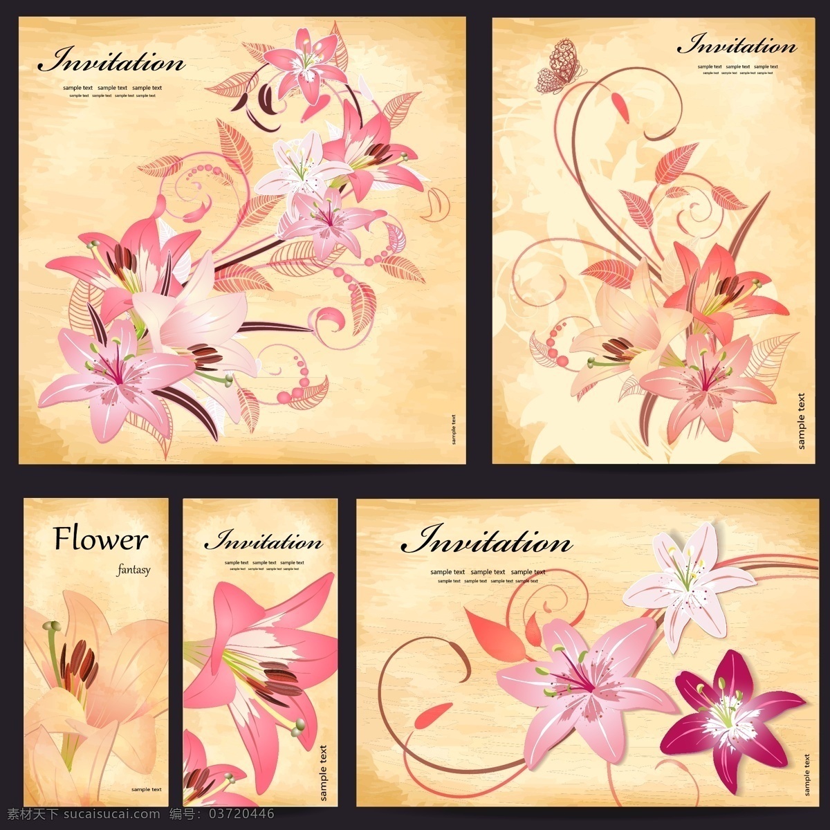 百合 花卉 卡片 矢量 设计素材 寓意 吉祥 矢量素材 装饰图案 设计元素