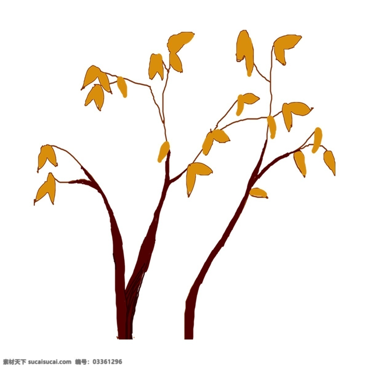 秋季 出游 卡通 树木 元素 树枝 小树 水彩 浪漫 唯美 清雅