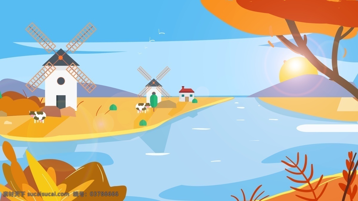 荷兰 风车 世界 旅游 日 原创 插画 世界旅游日 荷兰风车 清新