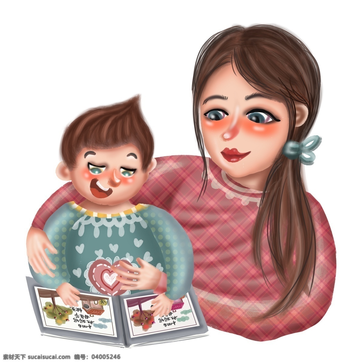唯美 手繪 母子 插畫 人物 母子插畫 人物元素 免扣素材 透明素材 卡通