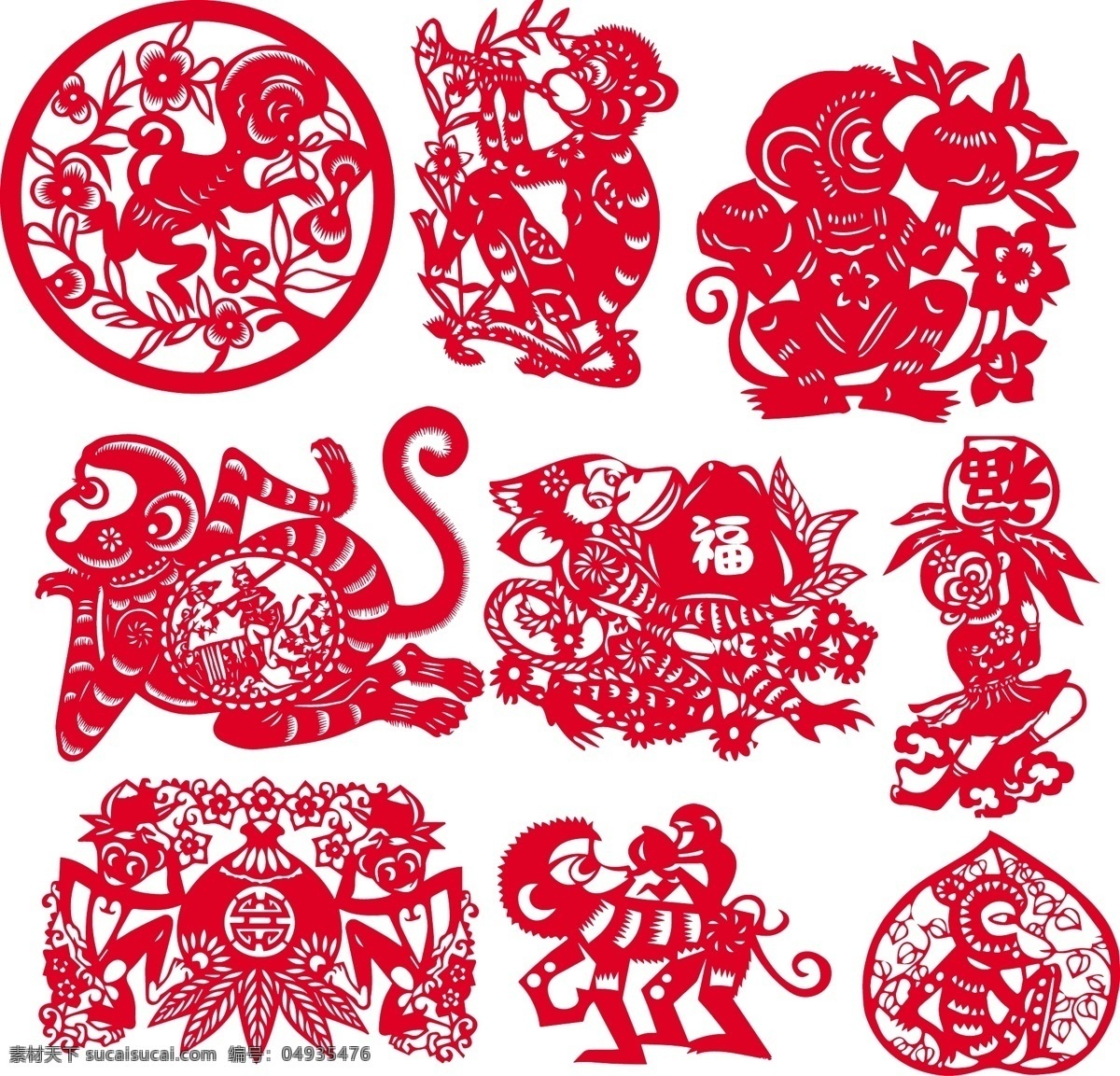 猴年 传统 艺术 剪纸 儿童剪纸 中国剪纸 矢量 高清图片