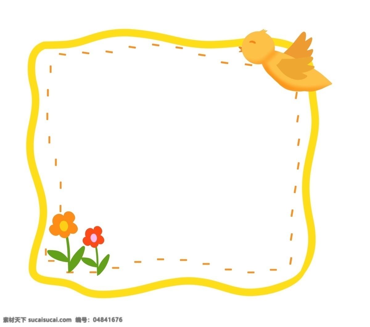 可爱 小鸟 花朵 边框 花朵边框 可爱花朵边框 黄色小鸟 卡通红色小花 小鸟花朵边框 黄色边框 黄色