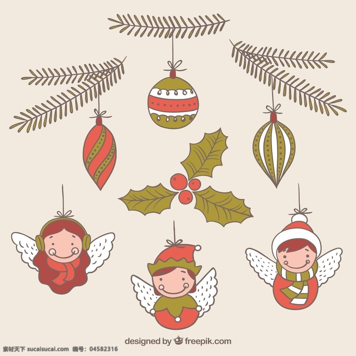 绘制 圣诞球 收藏 圣诞节 圣诞快乐 冬天 庆典 节日 球 节日快乐 插图 槲寄生 天使 拉球 季节 快乐 白色