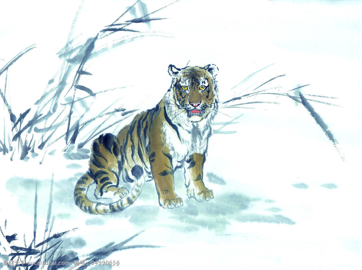 老虎 十二生肖 中国画 设计素材 中国画篇 书画美术 白色