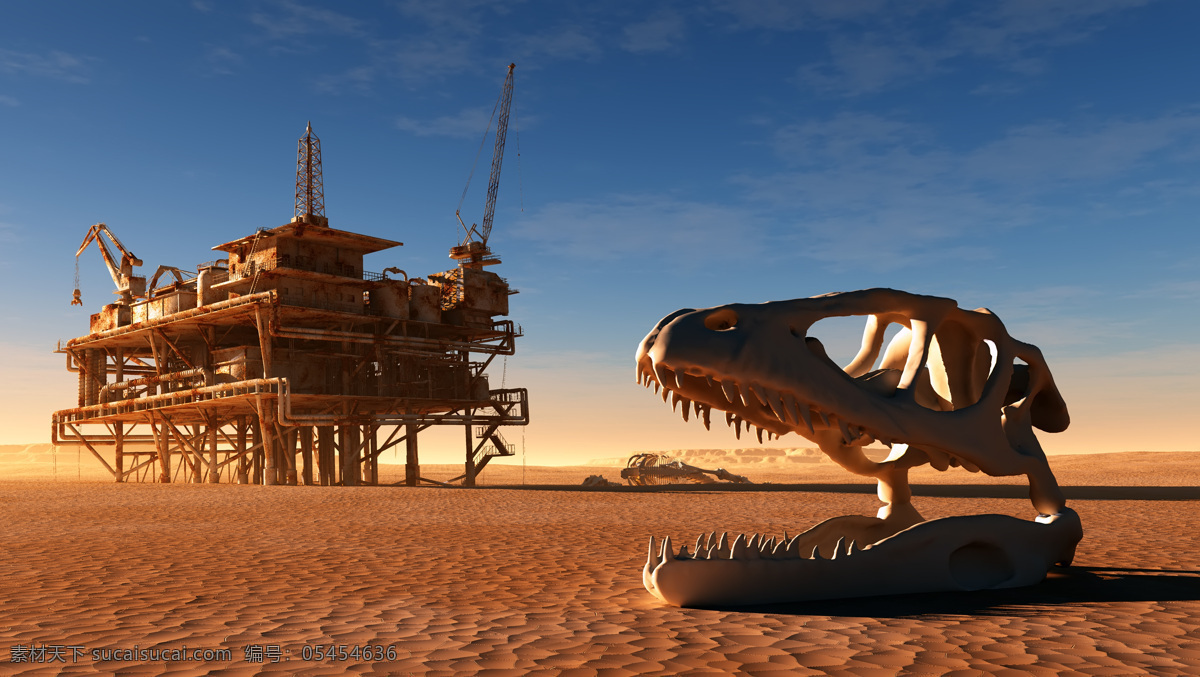 沙漠 上 油井 恐龙 骨骼 恐龙骨骼 工业 采油 石油 工业生产 现代科技