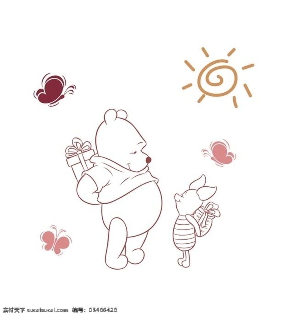 小熊维尼 维尼 小熊 小猪 蝴蝶 太阳 儿童房 儿童背景