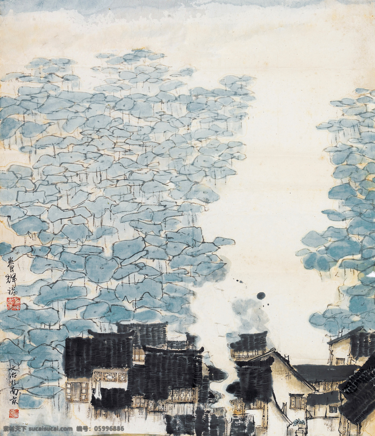 江南人家 宋文治 國(guó)畫(huà) 江南 荷塘 荷葉 水鄉(xiāng) 山水 山水畫(huà) 寫(xiě)意 水墨畫(huà) 中國(guó)畫(huà) 繪畫(huà)書(shū)法 文化藝術(shù)
