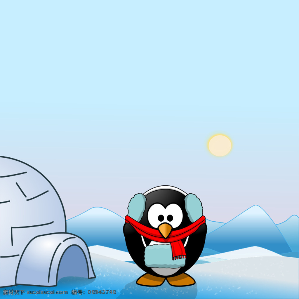 二月 月历 页 真 冷 冬天 动物 南极 企鹅 晚礼服 围巾 雪 南极洲 耳垂 耳罩 冻结 冰 冰冷的 块 砌 成 圆顶 小屋 套筒 极 插画集