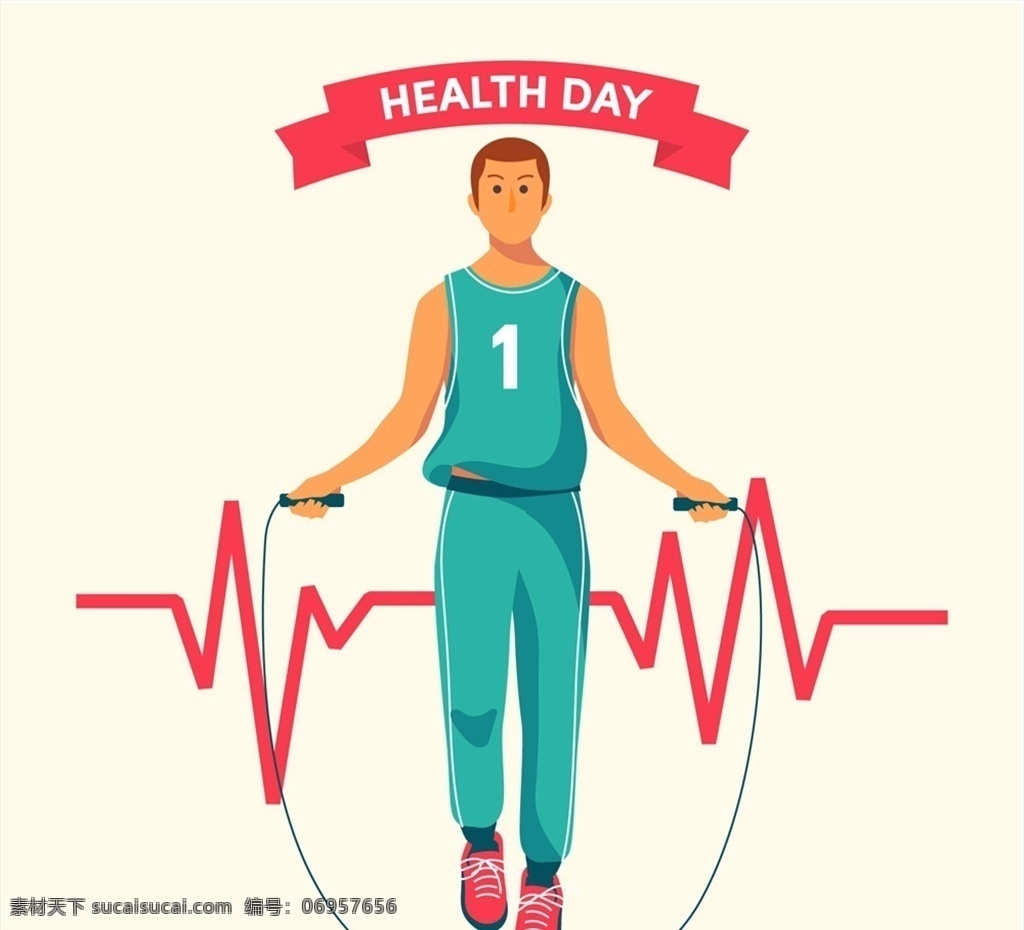 世界 卫生日 运动 男子 跳绳 心电图 创意 世界卫生日 健身 矢量 高清图片