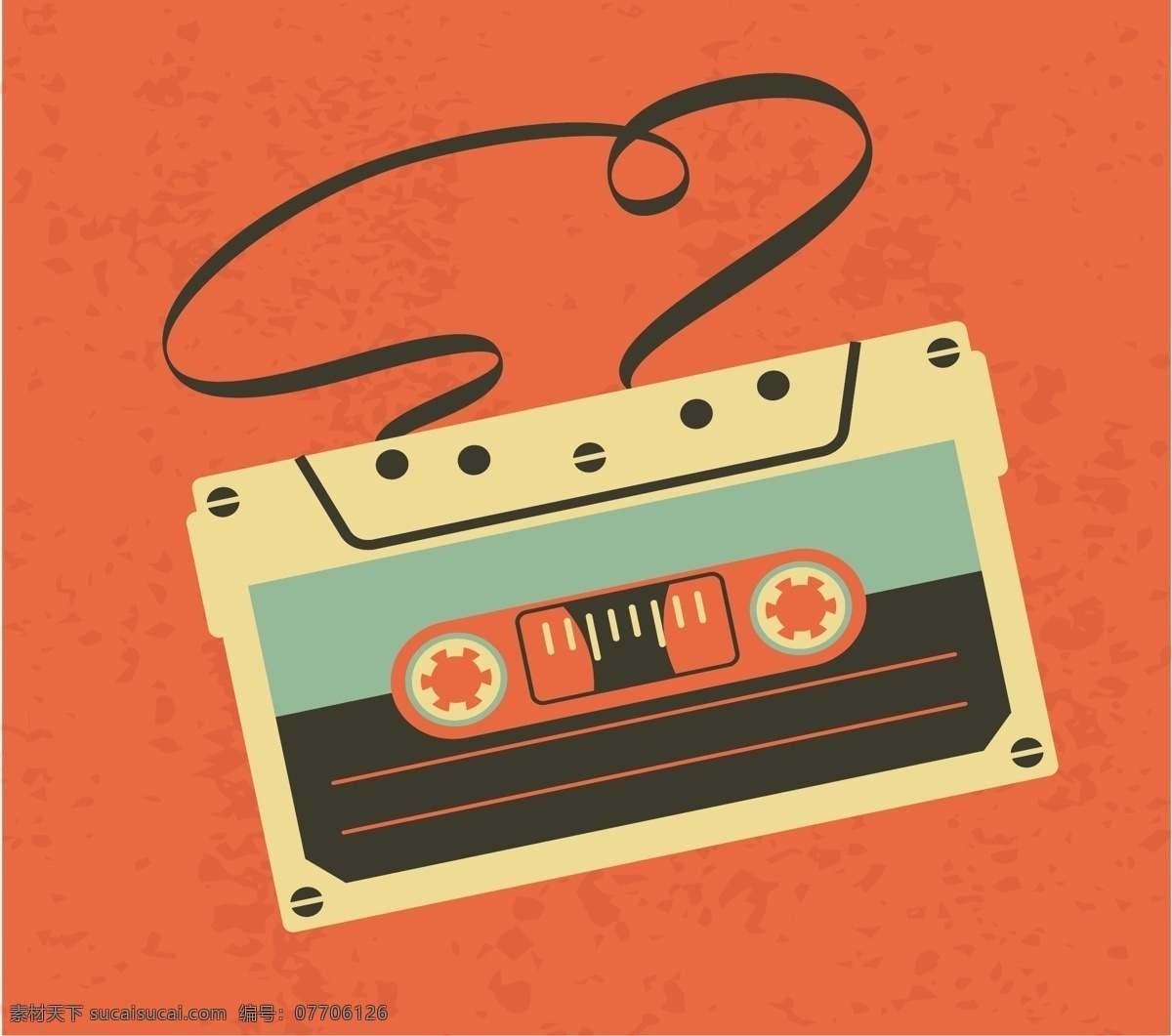 古董 音频 卡带 磁带 孤立 橙色 背景 自由 向量 音频卡带 矢量图