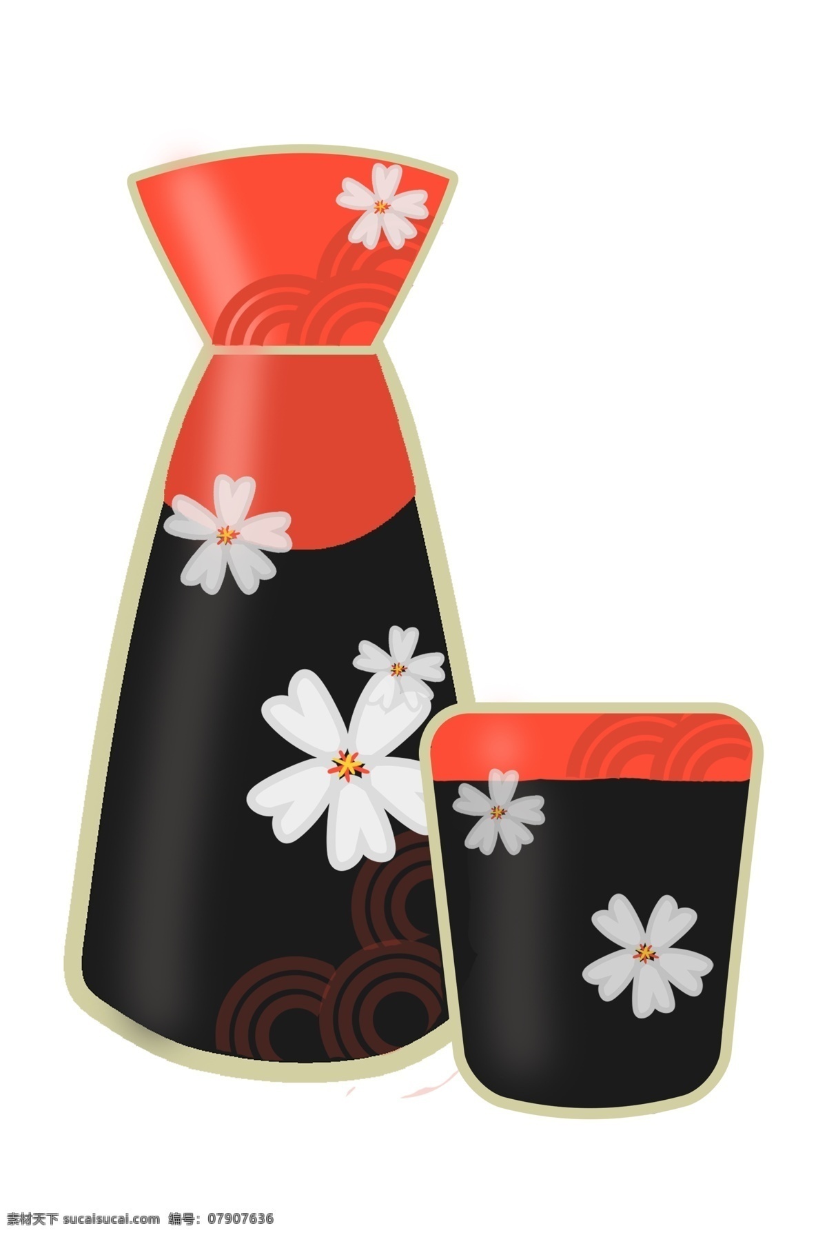 日本 酒文化 酒壶 插画 樱花酒壶酒杯 日式 日式酒壶 酒水 酒具 餐饮美食 餐具厨具