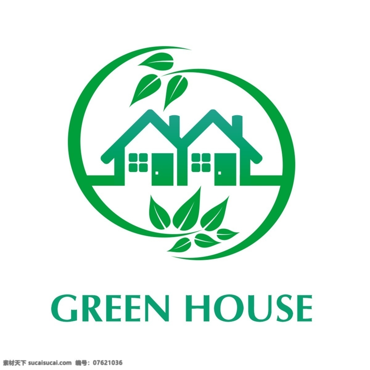 2018 綠色 house 形狀 logo 模板 葉子 環(huán)保 簡約 大氣 房子 圓形