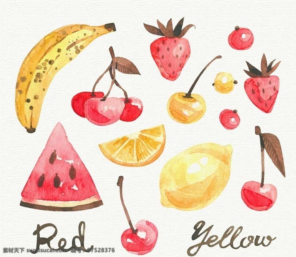 款 彩绘 水果 香蕉 西瓜 樱桃 草莓 橙子 矢量 高清图片
