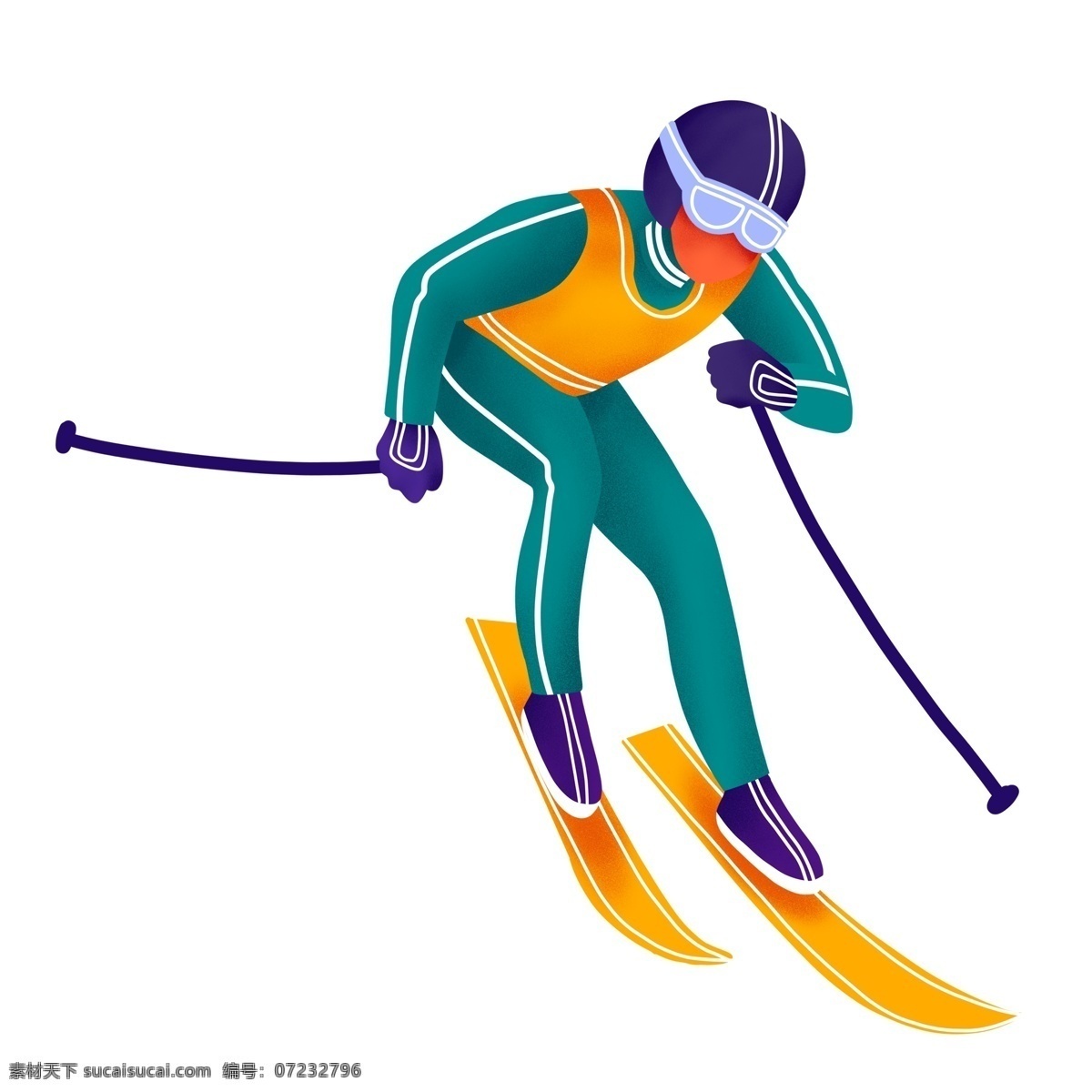缤纷 彩色 滑雪 运动员 手绘 卡通 插画 人物