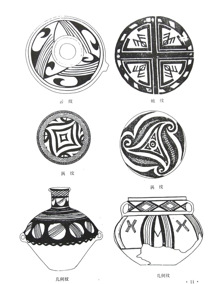 新石器 时期 纹样 石器时期纹样 新石器时期 石器时期 花纹 传统花纹 传统纹样 罐子 盘子 动物 古老 复古 文化艺术 传统文化