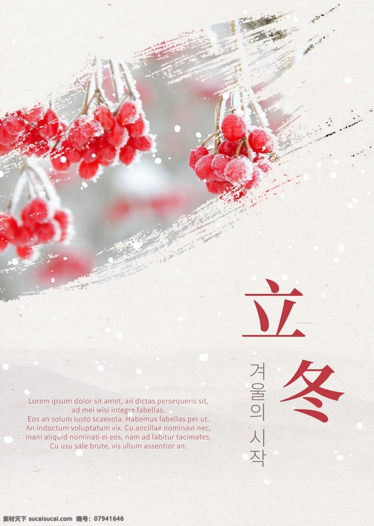 白色 红色 果子 时尚 冬天 海报 颜色 简单 墨 冬季 朝鲜的 中文 英语 空白 红色水果 美丽 灰色