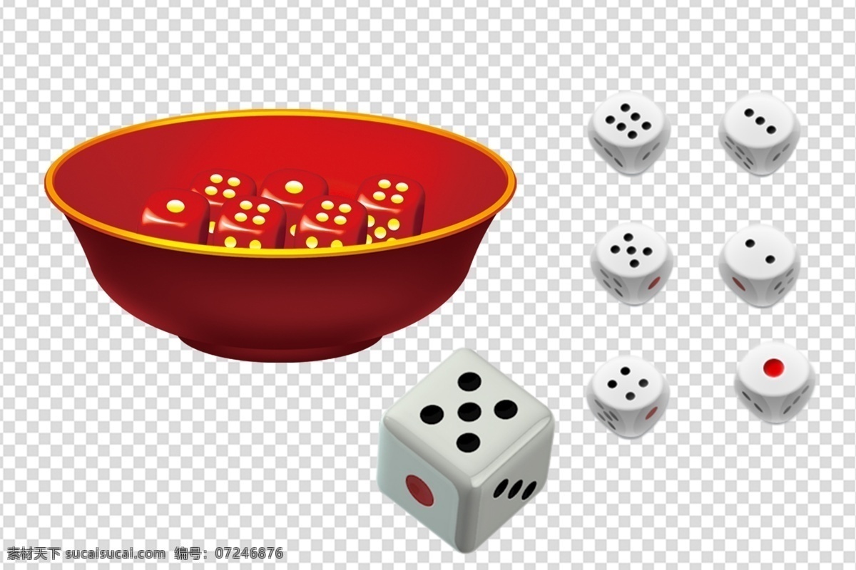 骰子 白色骰子 一碗骰子 骰子碗 红色碗
